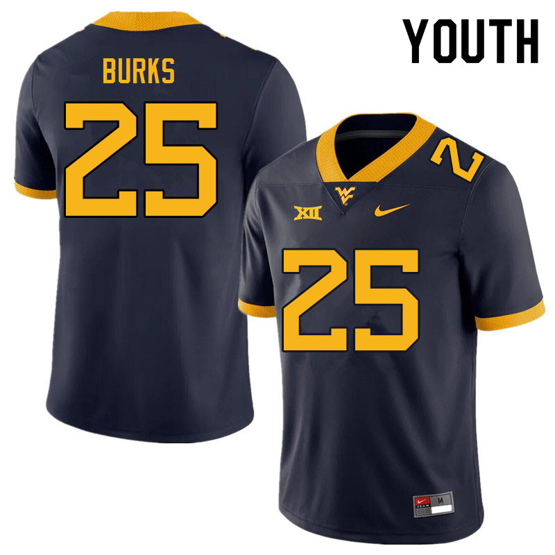 NCAA Youth Aubrey Burks West Virginia Mountaineers Navy #25 Nike Stitched Football College Authentic Jersey IK23Y33NR